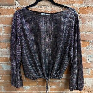 VTG Lady Caribou Metallic Festive Long Sleeve Shirt Women's Medium